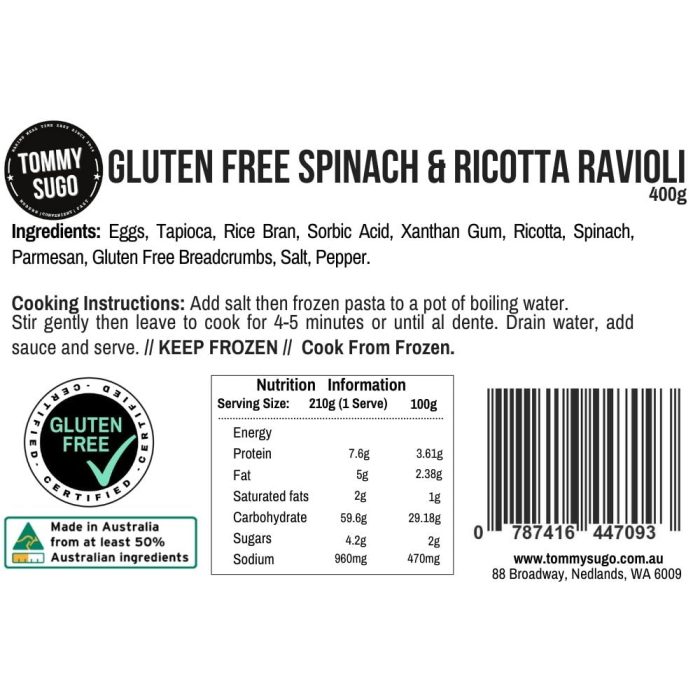 Certified Gluten Free Ricotta & Spinach Ravioli