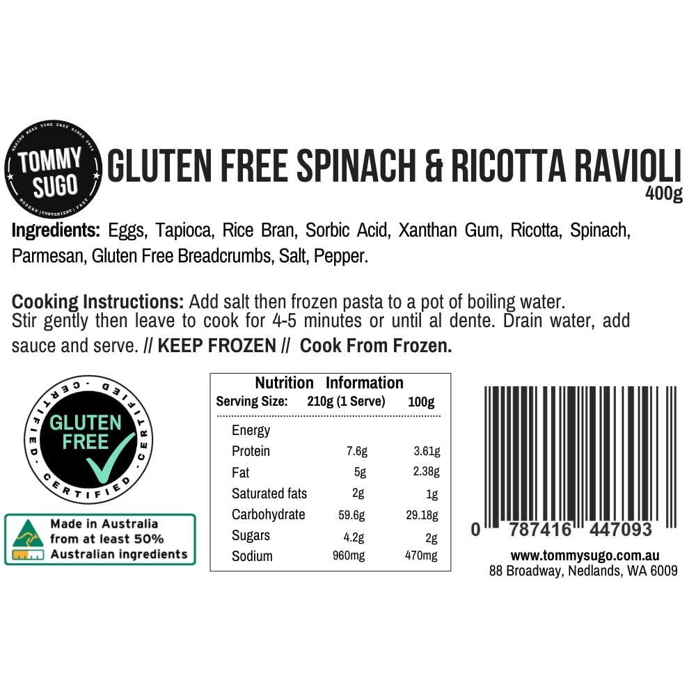 Certified Gluten Free Ricotta & Spinach Ravioli