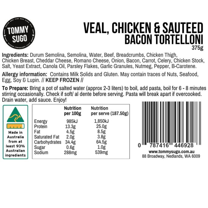 Veal, Chicken & Sauteed Bacon Tortelloni